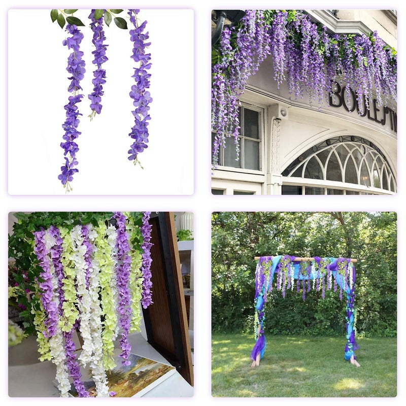 DearHouse 6 Pack 3.75 Feet/Piece Artificial Fake Wisteria Vine Ratta Hanging Garland Silk Flowers String Home Party Wedding Decor (Purple) - Image 4